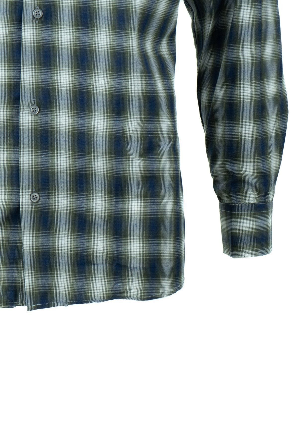 Erkek Şık Kare Desenli Tam Kalıp Rahat Kesim Cepli Yakası Düğmeli Pamuklu Klasik Gömlek